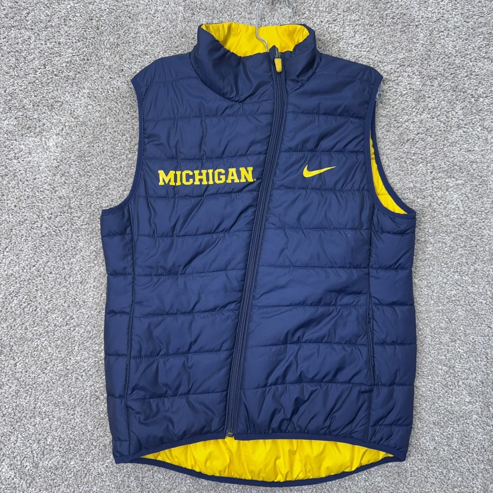 Michigan Nike Puffer Vest Mens S Navy Blue NCAA Football Reversible EUC